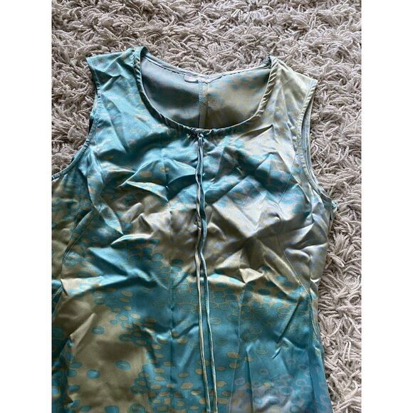 Jill Stuart Dress Silk Tan Turquoise Blue Shift Sleeveless Romantic Size 10 - Picture 2 of 8